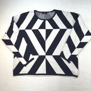Tahari XL‎ Top Women's Sweater Geometric Print Knit heavy Long Sleeve deep navy